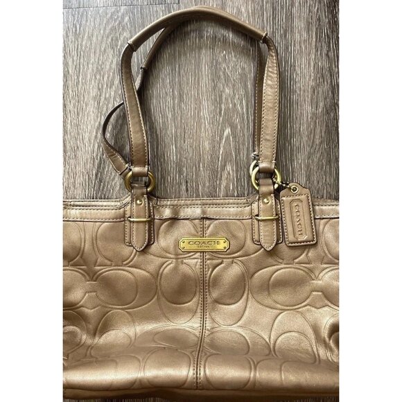 Vintage Coach Gallery Embossed Leather Women’s Tote F20742 Brass Copper Brown - Picture 8 of 14